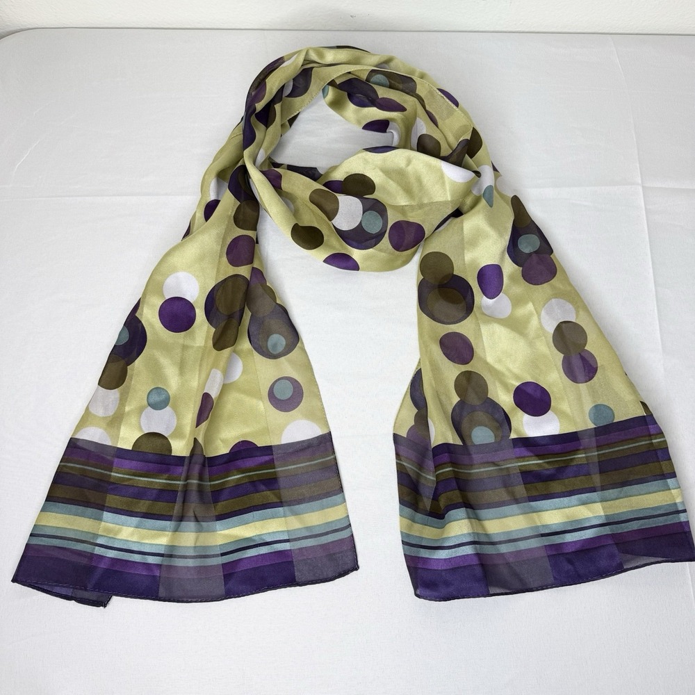 Cejon Polyester Yellow Purple Polka Dot Stripe Lightweight Rectangle Scarfβ Twee